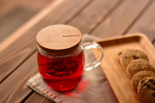 Dani Bambu Kapaklı Cam Kupa 350 ml