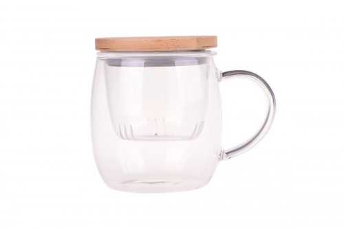 Dani Bambu Kapaklı Cam Kupa 350 ml